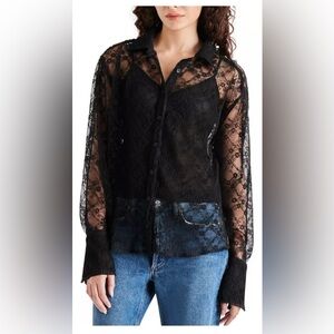 Steve Madden Black Lace Dawson Button-Up Blouse